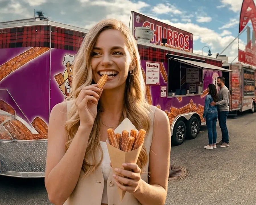 Une jeune femme mange des churros